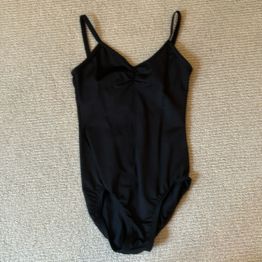 motionwear black pinch front leotard